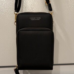 Forever Young Black Compact Crossbody Bag with Gold Hardware